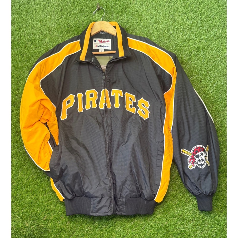 Majestic Pittsburgh Pirates MLB Authentic Jacket Mens Large Black Gold Full Zip